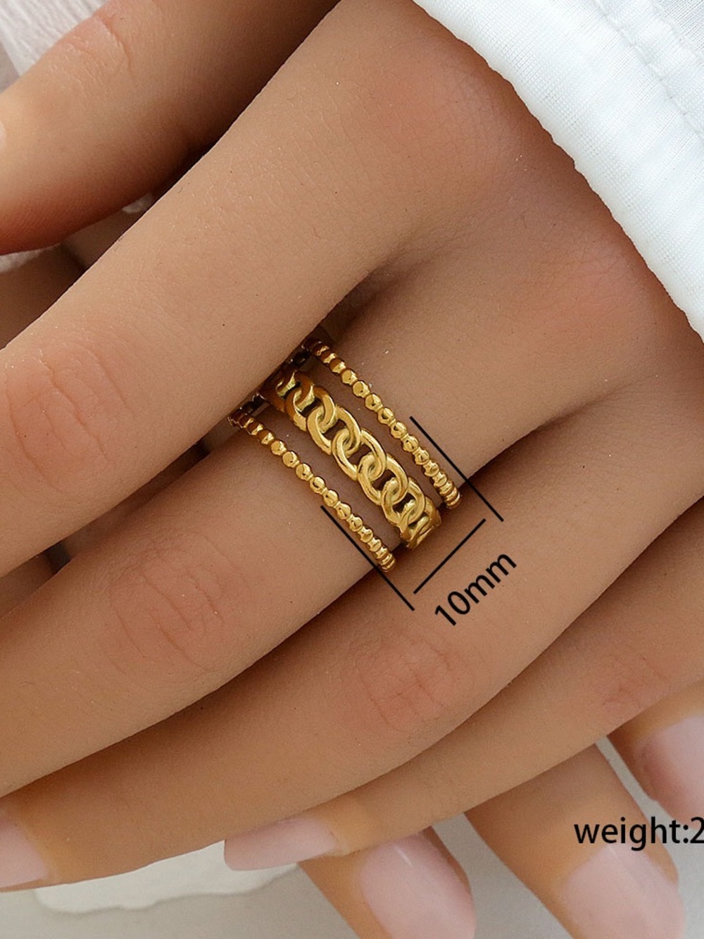 Gold Tone Stacked Chain Ring Set - Women Jewelry